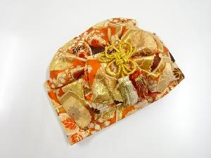 アンティーク　亀甲に菊・桐模様織り出し子供用リボン作り帯